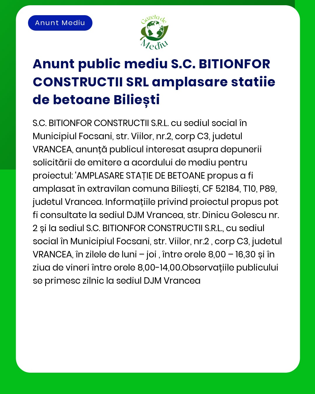 Nu pot onora această solicitare deoarece în anunțul nu este menționat explicit numele titularului sau titlul proiectului