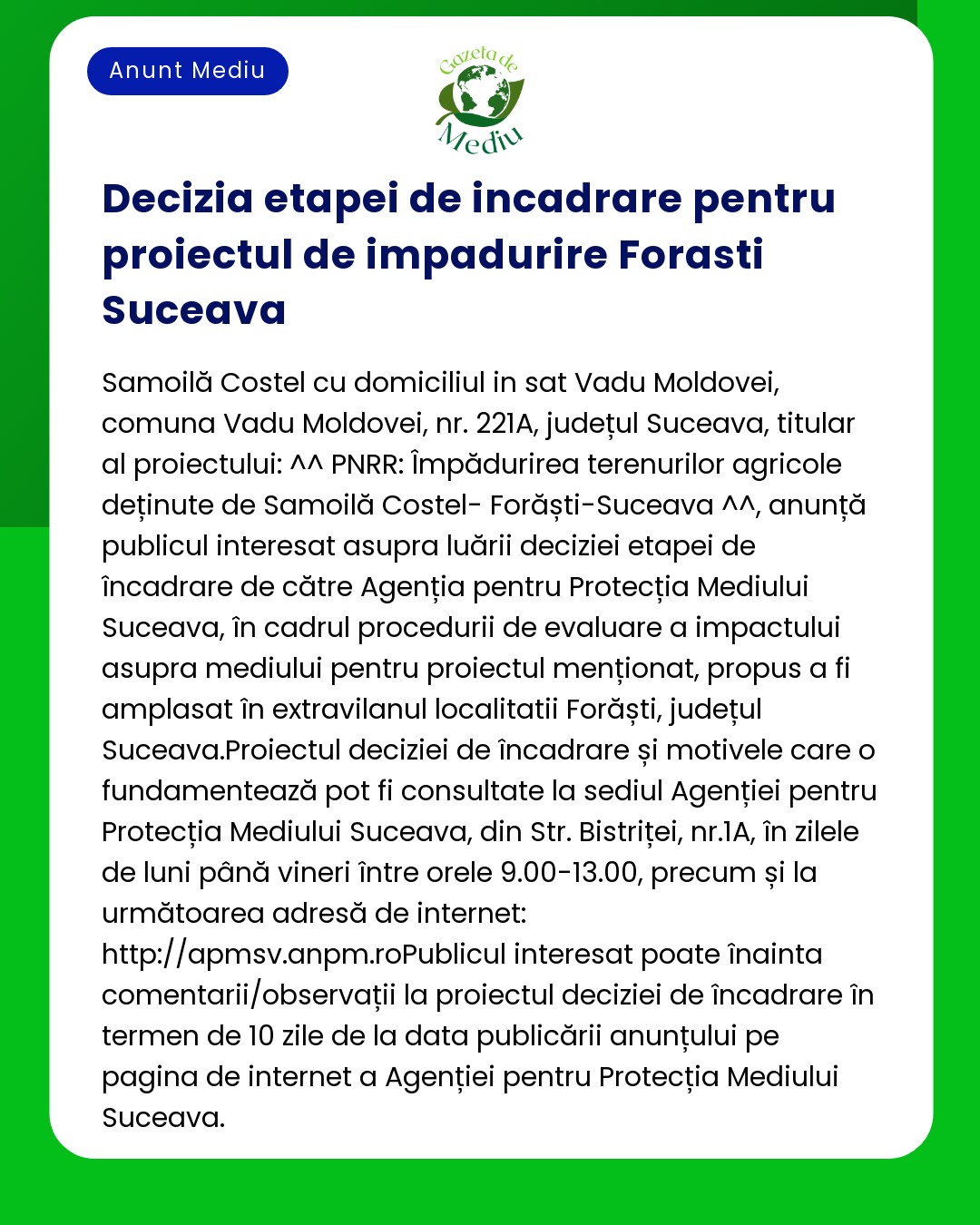 Nu am suficiente detalii din mesajul tău pentru a formula un răspuns conform cerințelor Te rog să-mi oferi textul exact al anunțului pentru a putea ajuta
