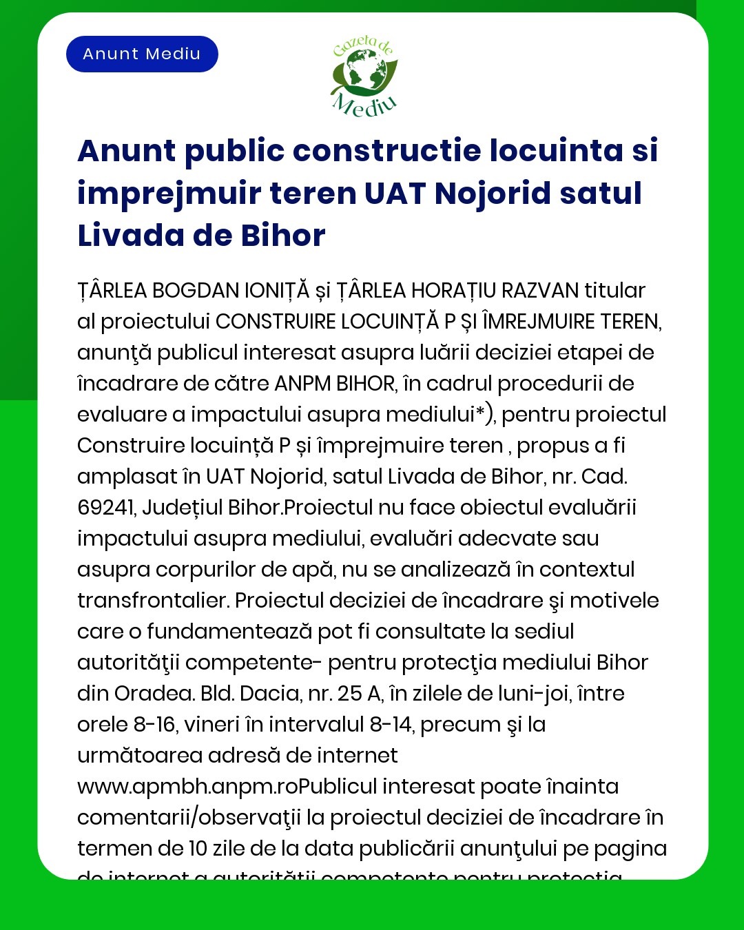 Construire imobil hale de depozitare Sc=4105mp P+E – hala depozit materiale de construcții nepericuloase Sc=1485mp P – 2 hale pentru desfășurare activitate de reciclare Sc=2094mp