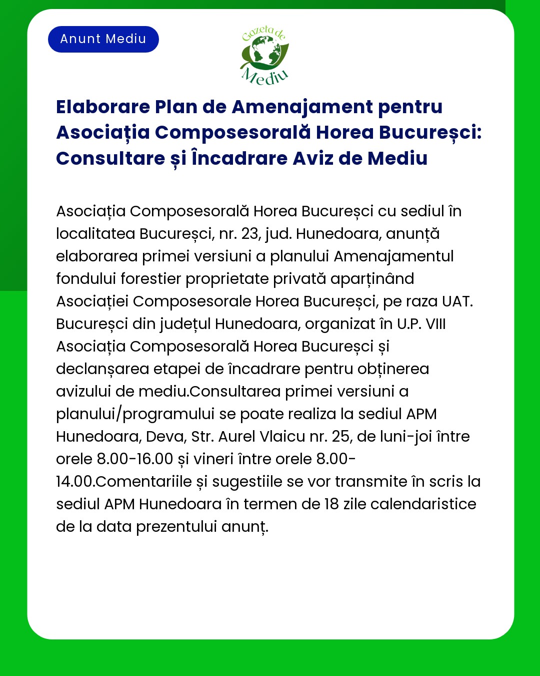 Elaborare Plan de Amenajament pentru Asociația Composesorală Horea Buc