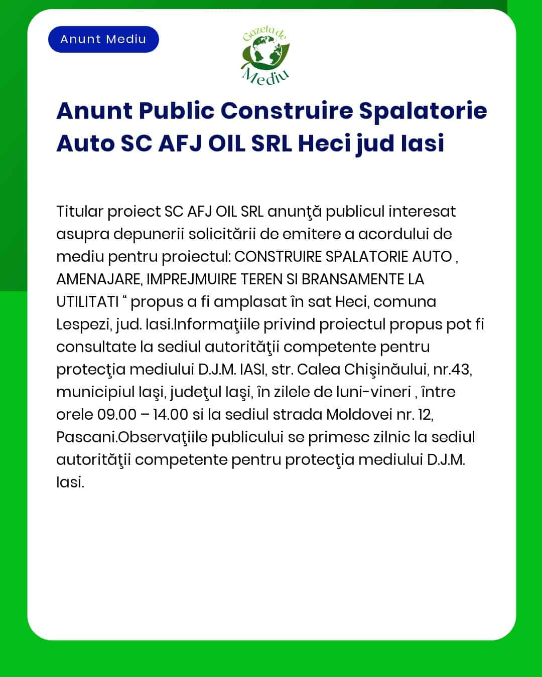 Nu există suficiente informații exacte din textul anunțului pentru a reda conținutul solicitat