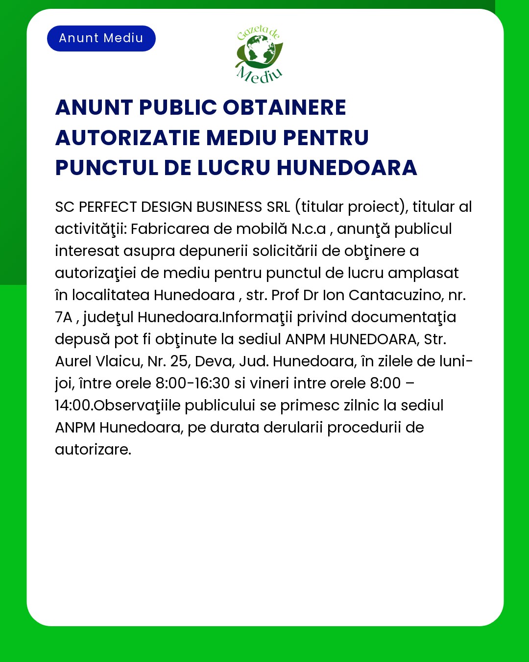 Anunț pentru obținerea autorizației permis de muncă în Hunedoara în care se detaliază procedurile de aplicare și datele de contact