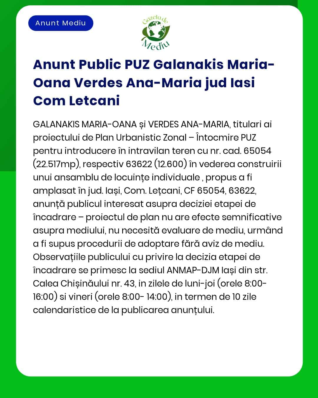 PUZ - Construire locuințe individuale sat Letea comuna Letcani județul Iași