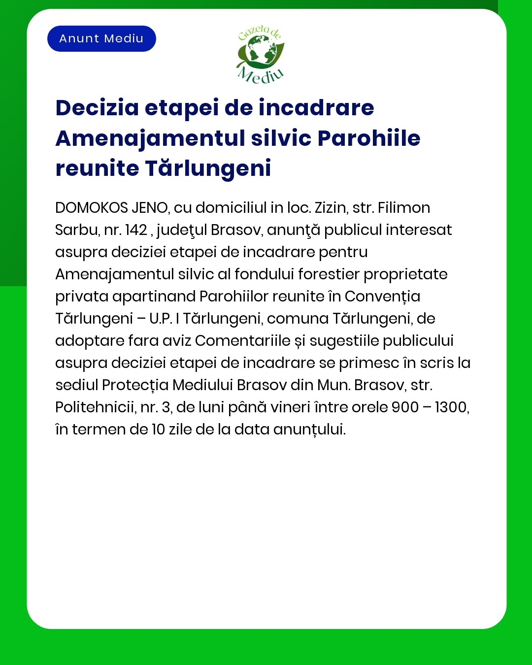 Proiectul 'Extinderea suprafeței de pădure în comuna X' a primit aviz favorabil de la APM