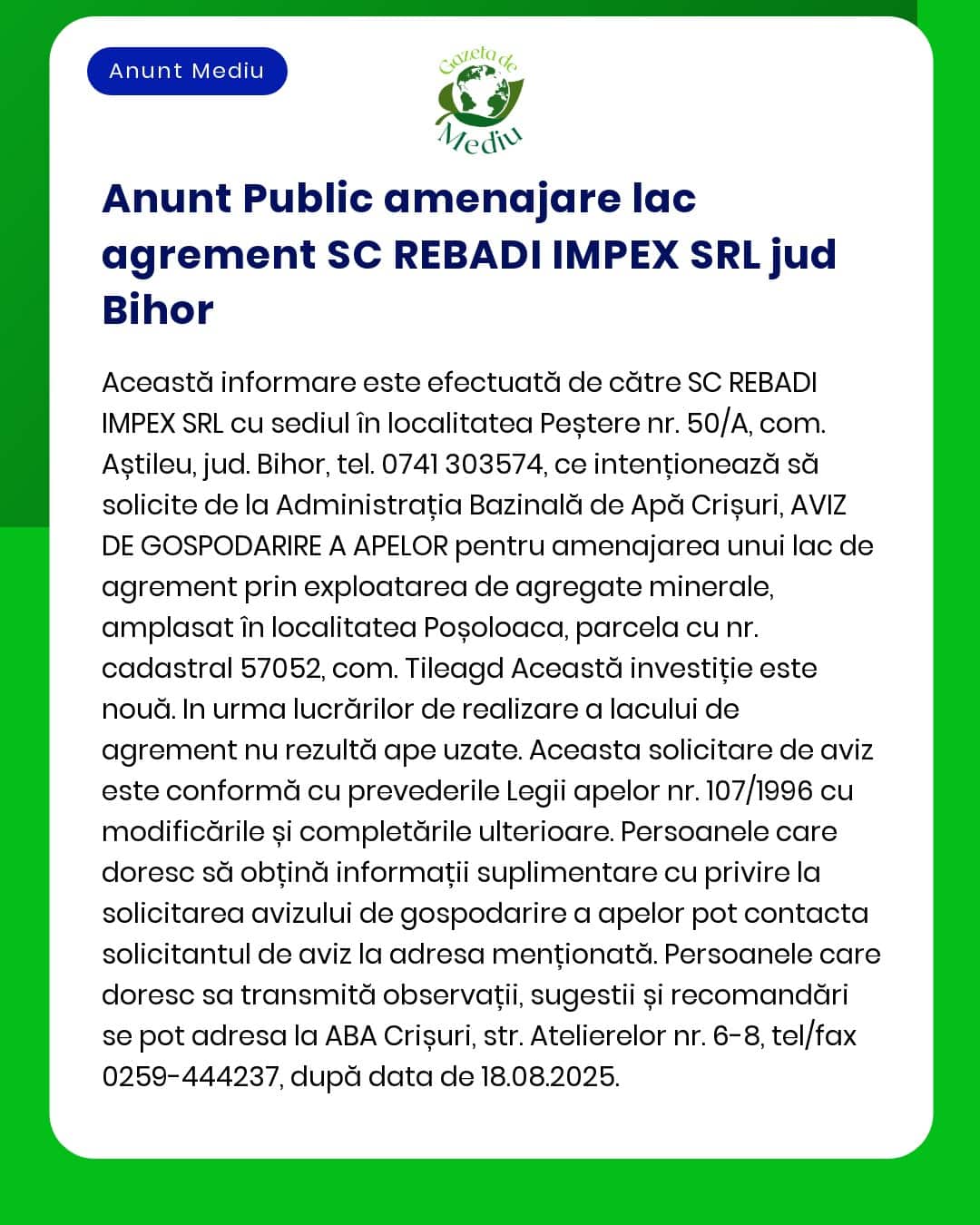 Nu pot reda textul anunțului deoarece nu ai furnizat conținutul exact al acestuia