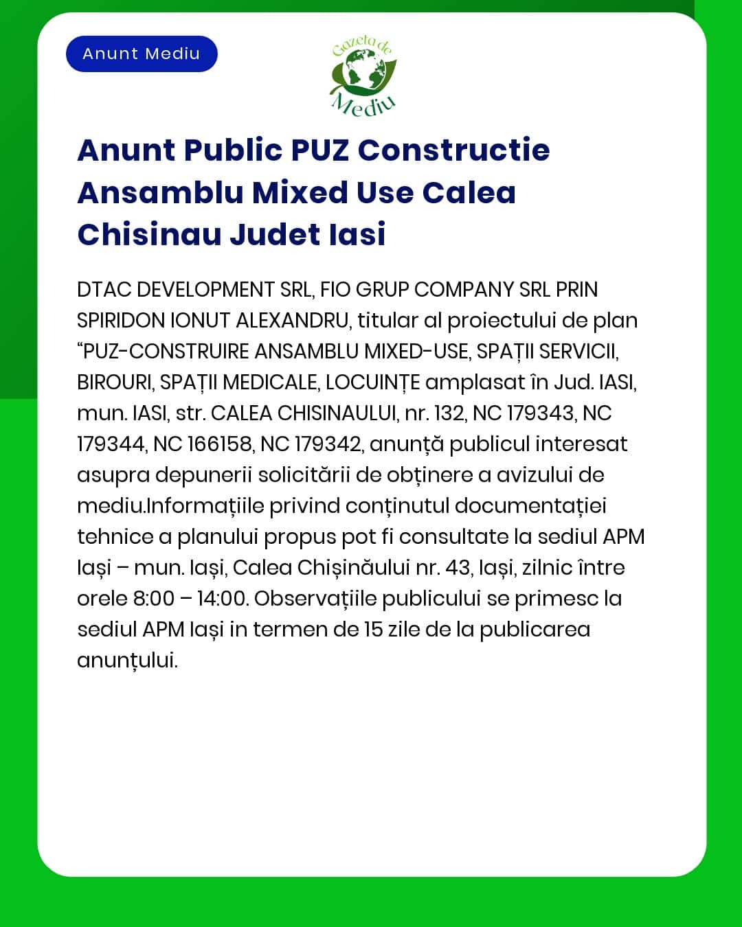 Nu există suficiente informații în anunț pentru a redacta textul cerut