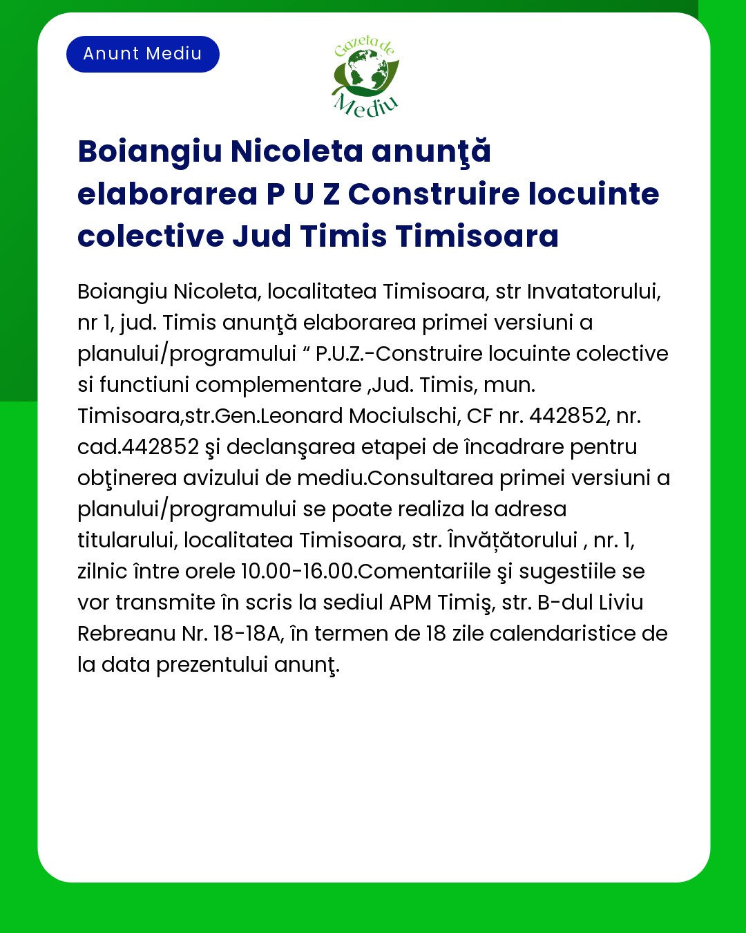 Imposibil de textul roșu strict anunțului conform cerințelor deoarece nu am acces la anunțul specific menționat