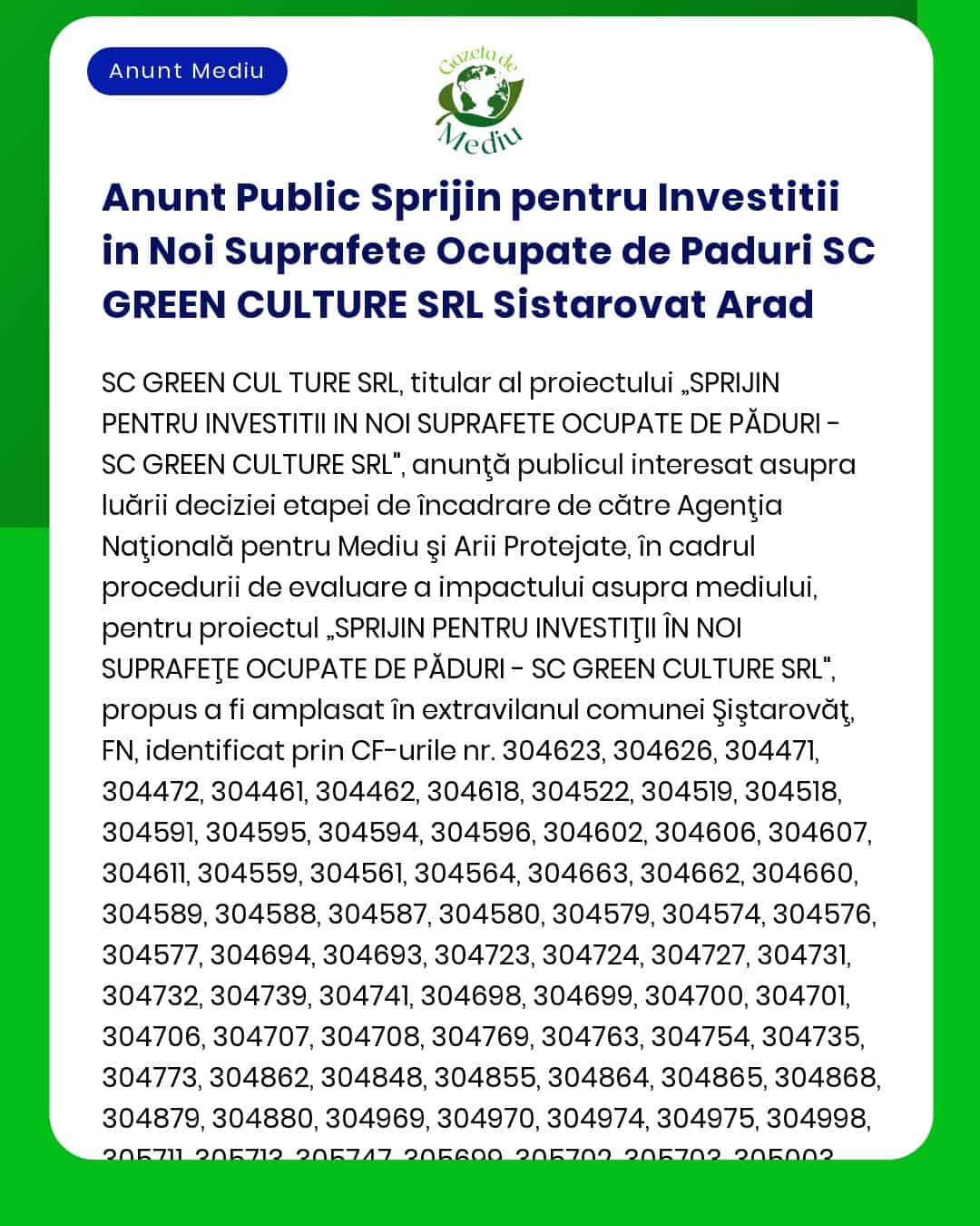 Anunt Public Sprijin pentru Investitii in Noi Suprafete Ocupate de Pad