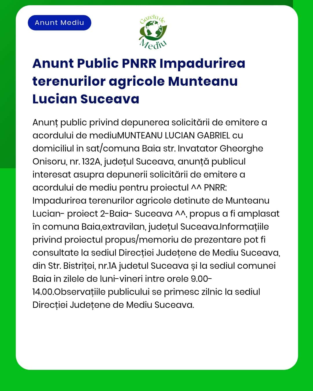 Depunerea cererilor de finanțare prin PNRR pentru terenuri agricole în județul Suceava