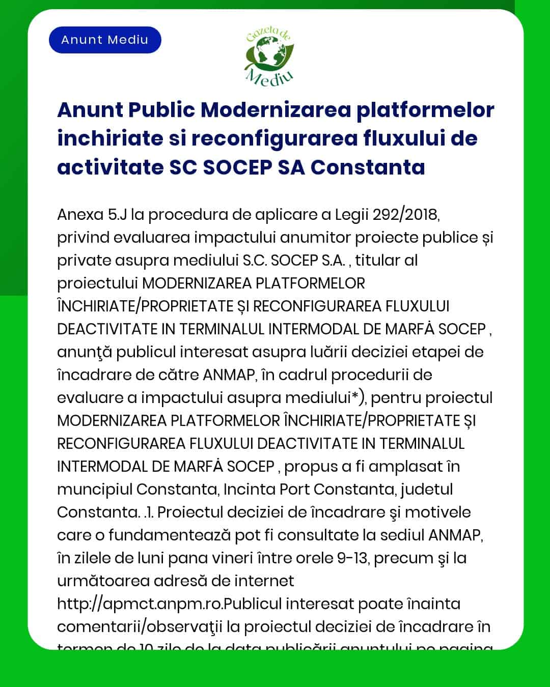 Anunt Public Modernizarea platformelor inchiriate si reconfigurarea fl