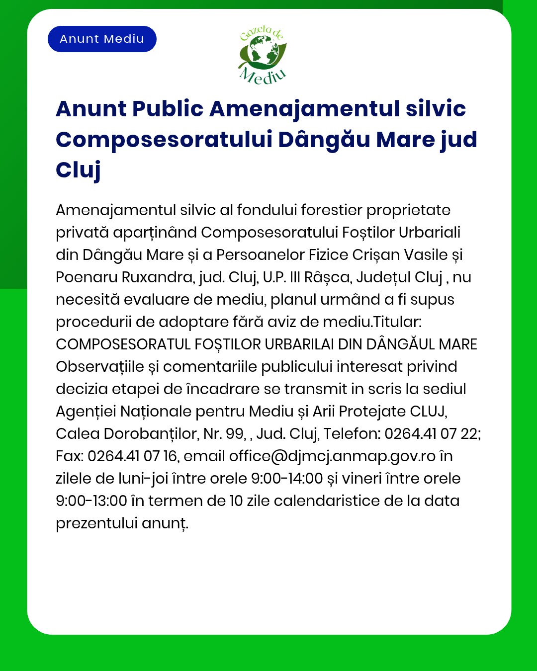 Planul de management al pădurii Dângău Mare