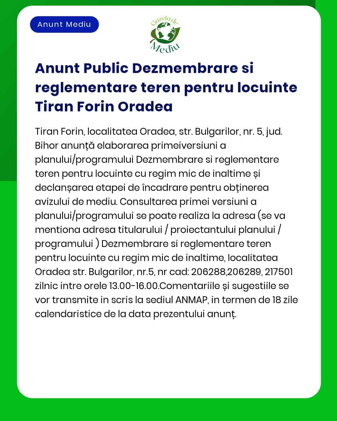 Nu pot genera răspunsul solicitat deoarece nu ai furnizat textul exact al anunțului