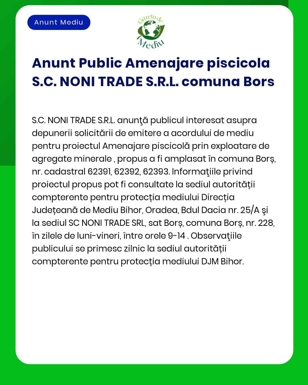 Nu se poate reda textul solicitat deoarece titlul proiectului și titularul nu sunt menționate exact în textul anunțului