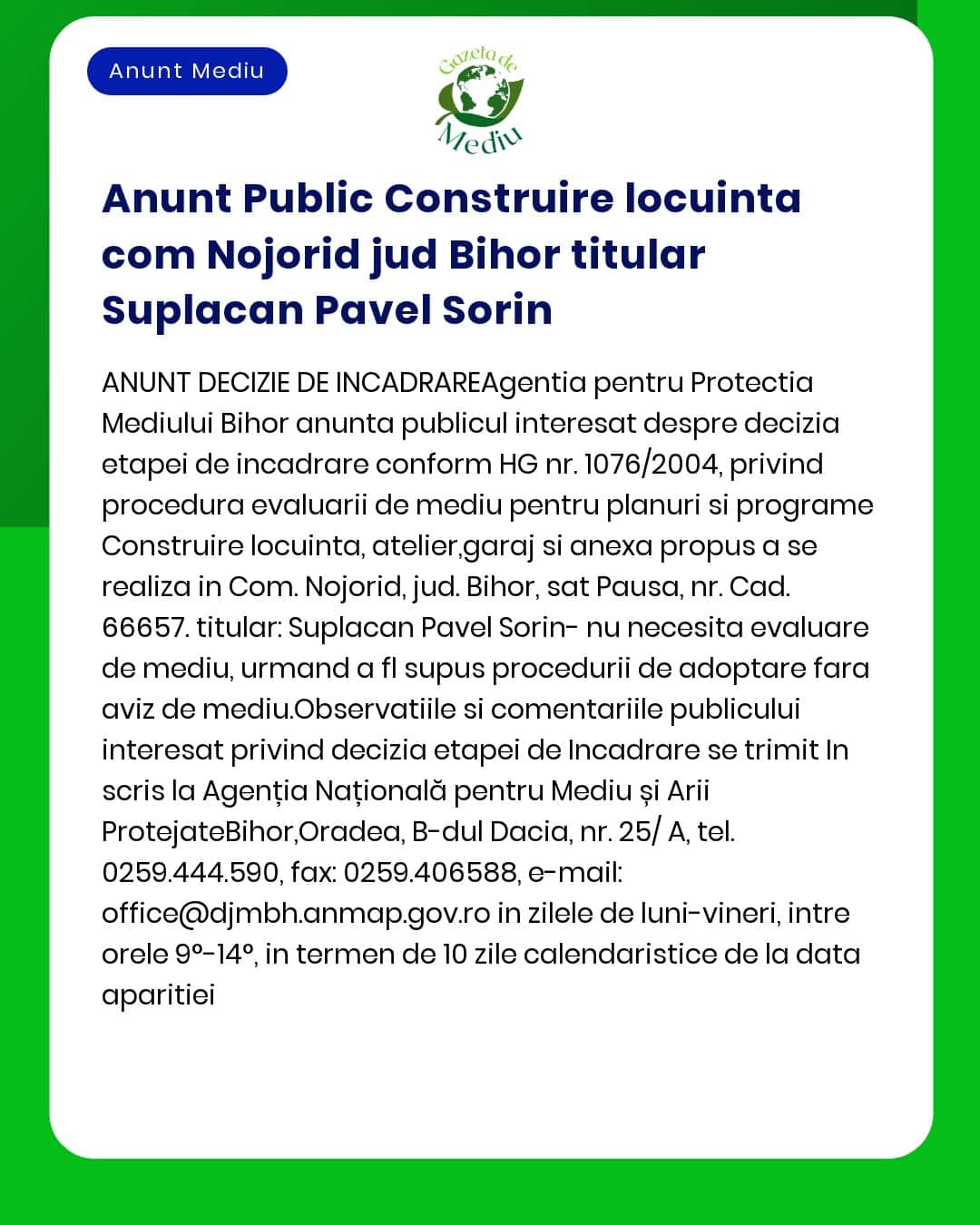 Nu pot furniza textul exact al anunțului deoarece nu l-ați introdus în solicitare