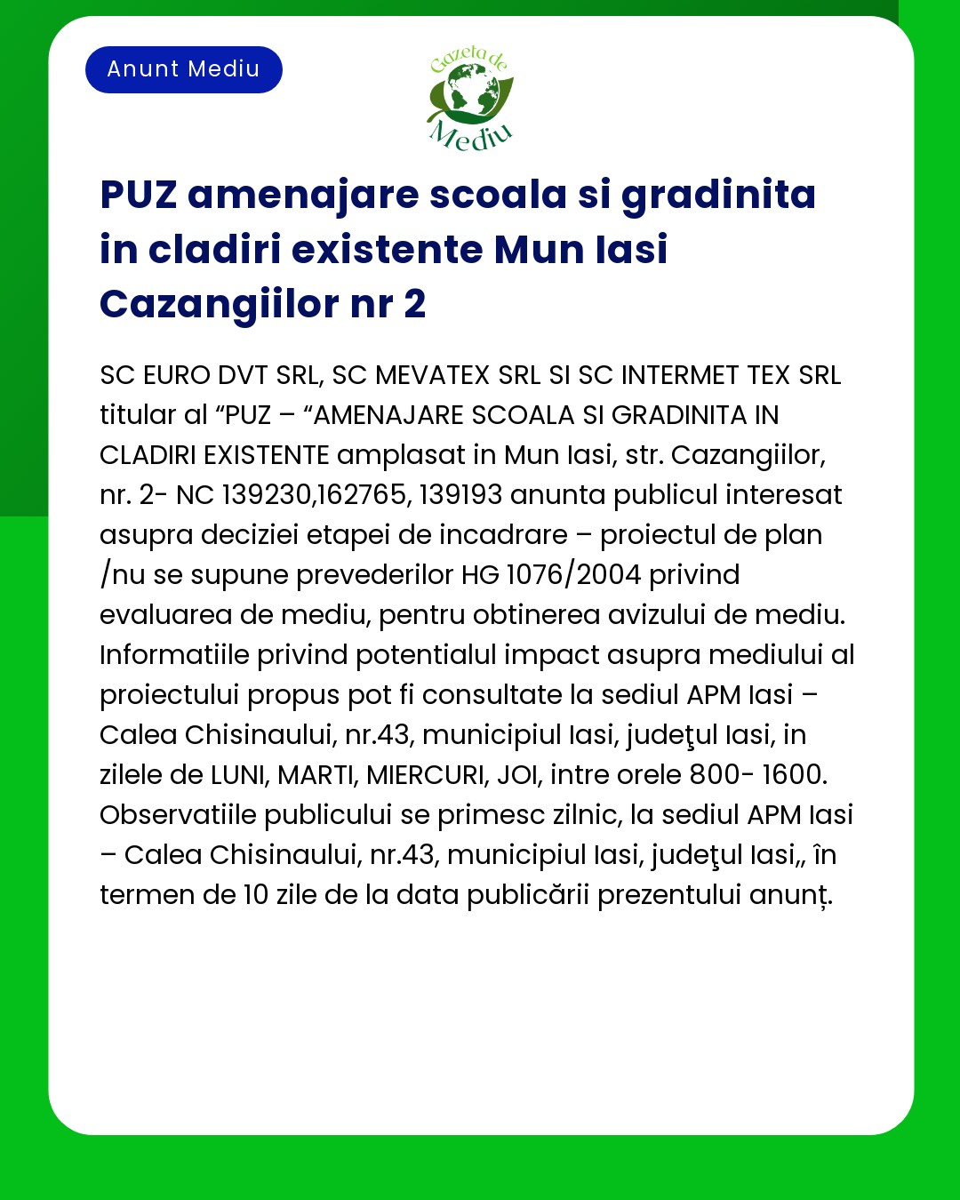 Proiect propus pentru dezvoltarea unei școli în clădiri existente din municipiul Iași plan urbanistic zonal 2