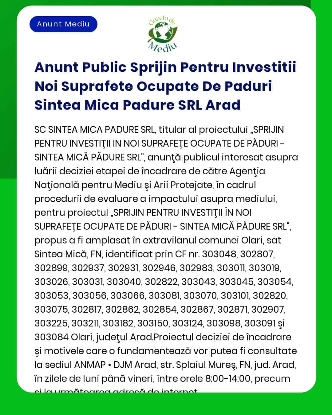 Anunt Public Sprijin Pentru Investitii Noi Suprafete Ocupate De Paduri