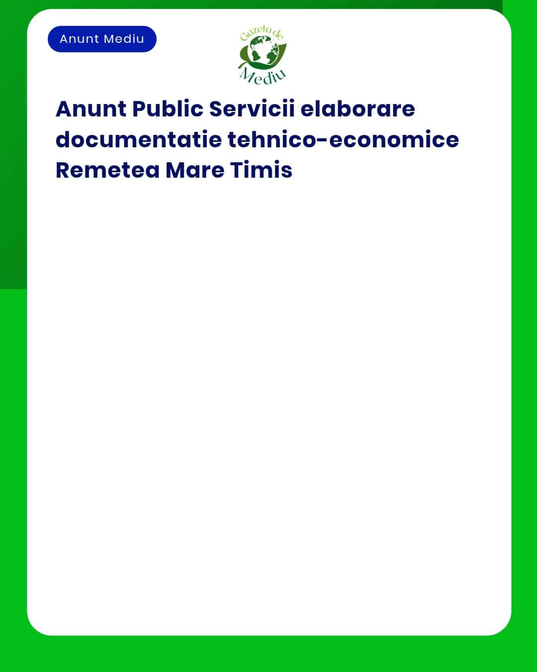 Se elaborează documentația tehnico-economică pentru servicii publice în comuna Remetea Mare județul Timiș