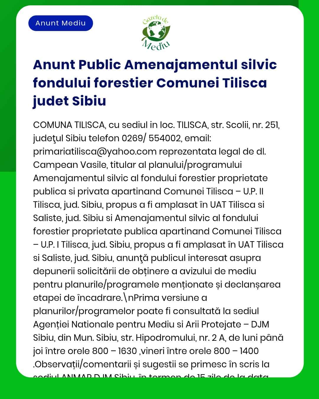 Amenajamentul silvic propus pentru comuna Tilișca județul Sibiu
