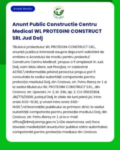 Construirea unui centru medical în județul Dolj Informații despre proiect și amplasament disponibile la APM