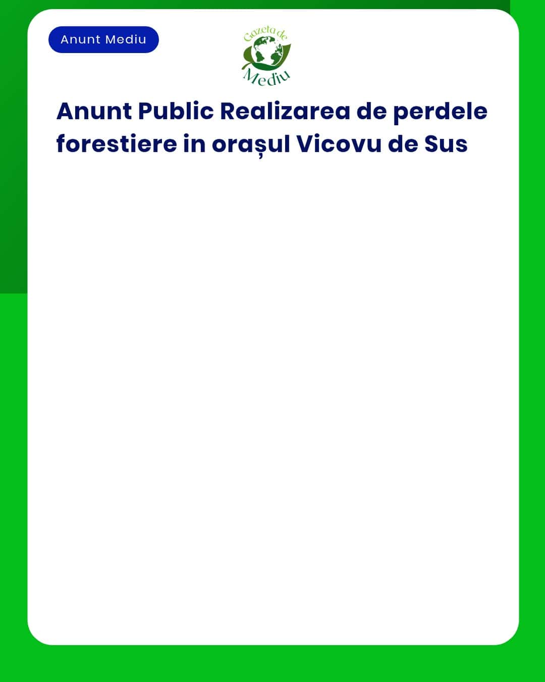 Înființare perdele forestiere de protecție în orașul Vicovu de Sus