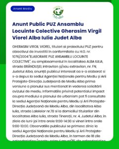 Anunt Public PUZ Ansamblu Locuinte Colective Gherasim Virgil Viorel Al