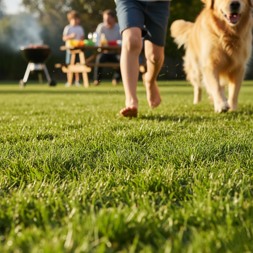 child and dog running