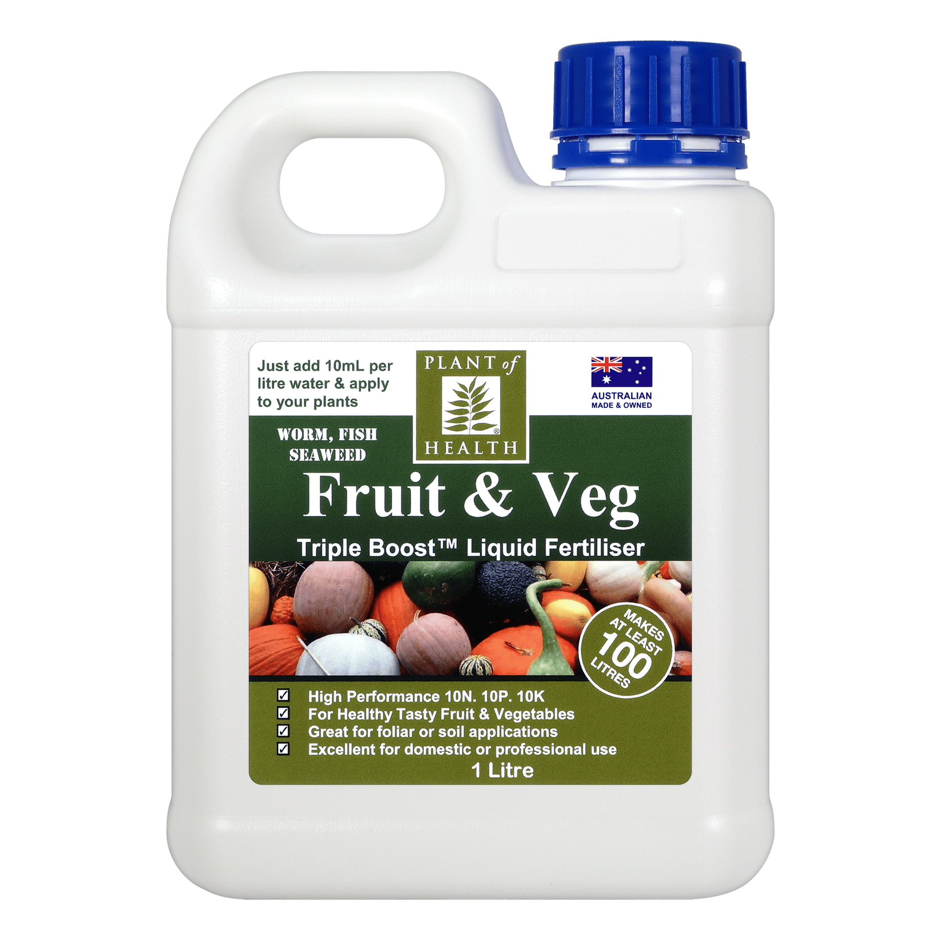 Fruit and Veg Triple Boost 1 Litre liquid fertiliser bottle for fruit and vegetable plants