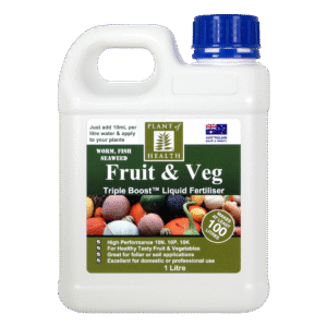Fruit and Veg Triple Boost 1 Litre liquid fertiliser bottle for fruit and vegetable plants