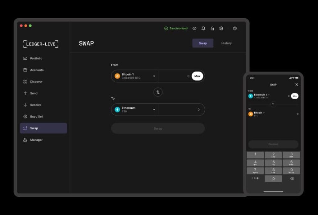 Ledger Live Accounts tab showing Add Account option and installed crypto apps