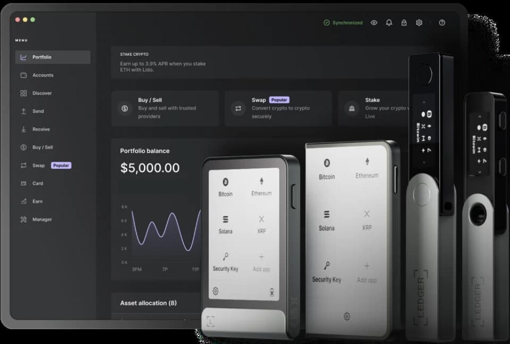 Ledger Live download page showing options for Windows, macOS, Linux, iOS, Android