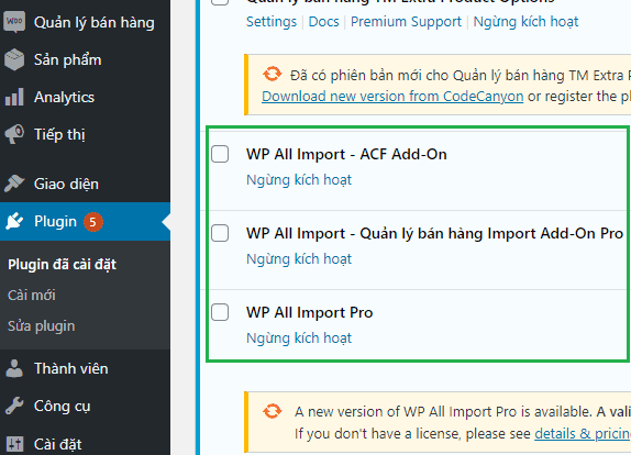 Kích hoạt Plugin WP All Import Pro