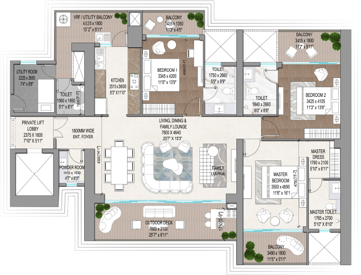 Signature Global Titanium SPR 35 3 BHK Unit Plan