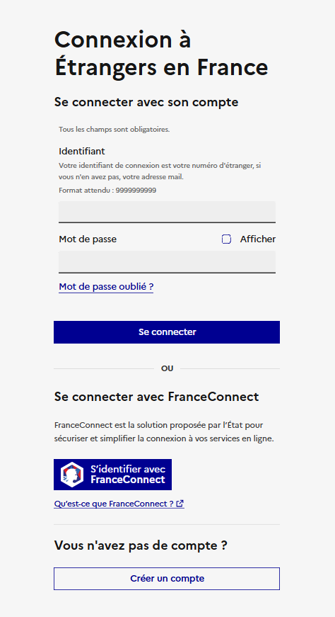 Étape 1 : Créer votre compte sur le site Etranger en France pour le renouvellement titre de séjour