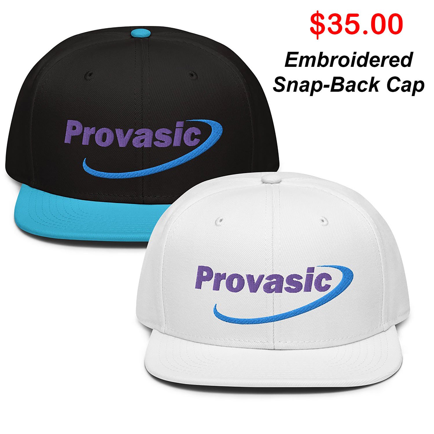 Provasic Logo "Snapback" Hat (White or Black/Teal)
