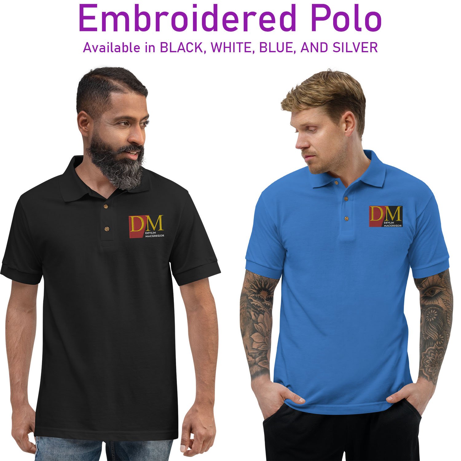 Devlin Macgregor Embroidered Polo Shirt (Black, White or Silver)