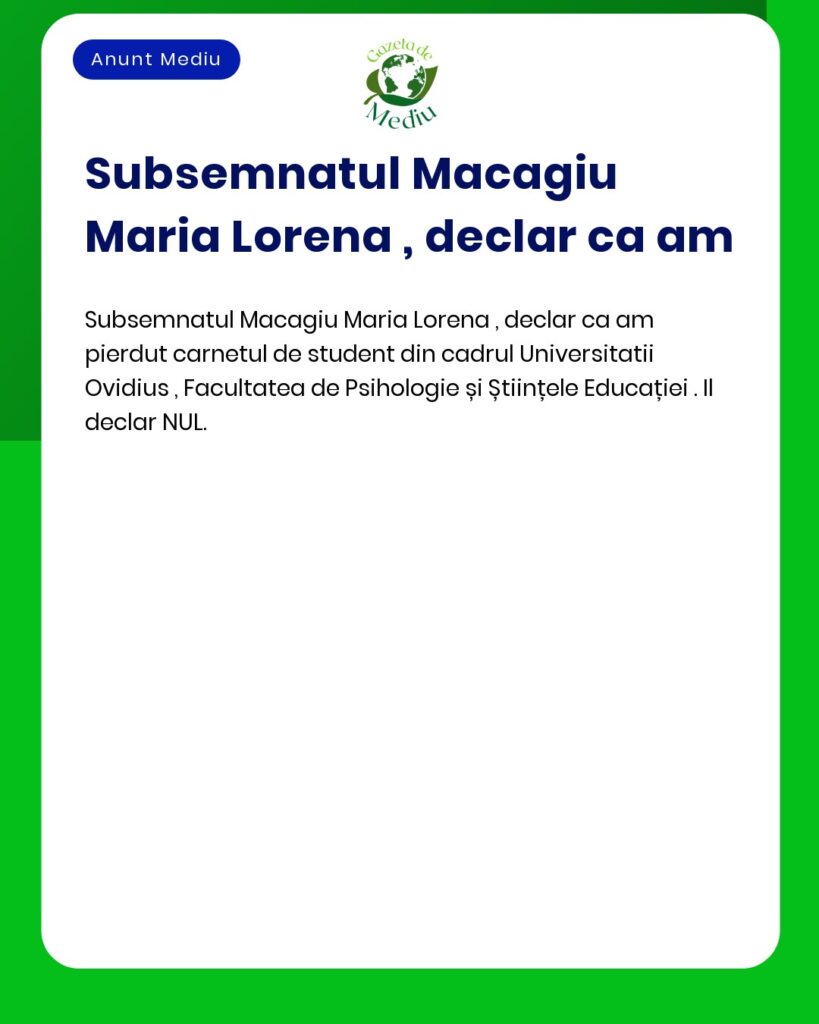 Carnet de student pierdut declaratie de nulitate