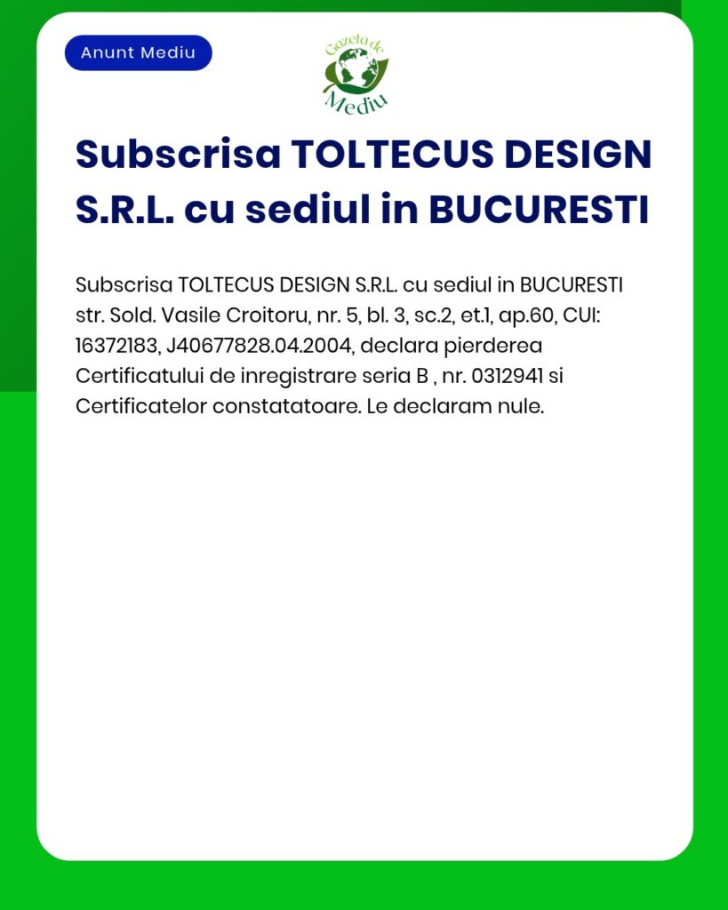 Pierderea certificatului de inregistrare si a certificatelor constatat