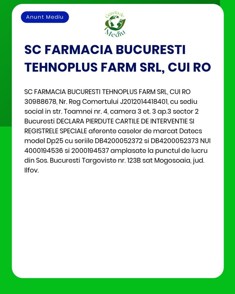 Pierdere carti interventie si registre speciale pentru case marcat Dat