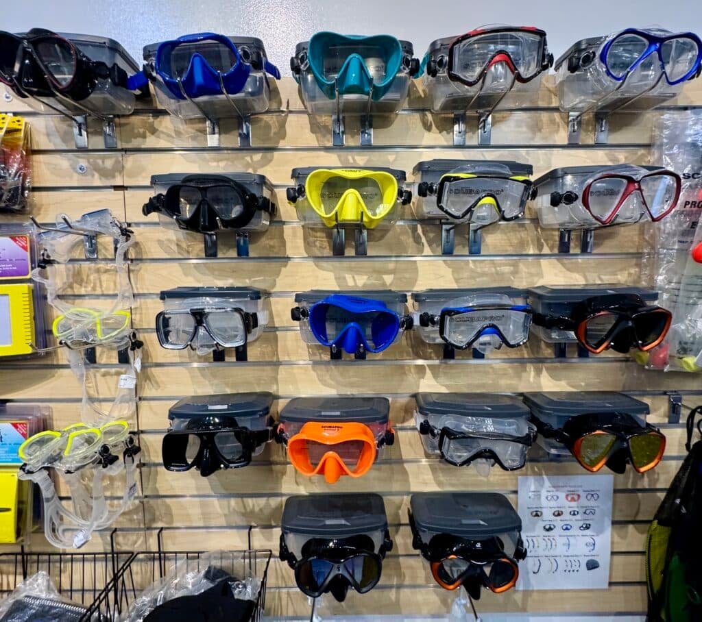 Scubapro mask on display at Dive BVI