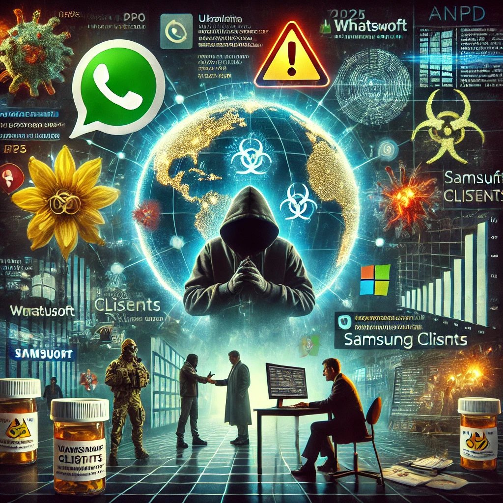 Imagem impactante retratando os principais eventos de cibersegurança de 2025: ataques hackers, falhas em apps, vazamentos de dados e resposta institucional. Segurança digital em foco.