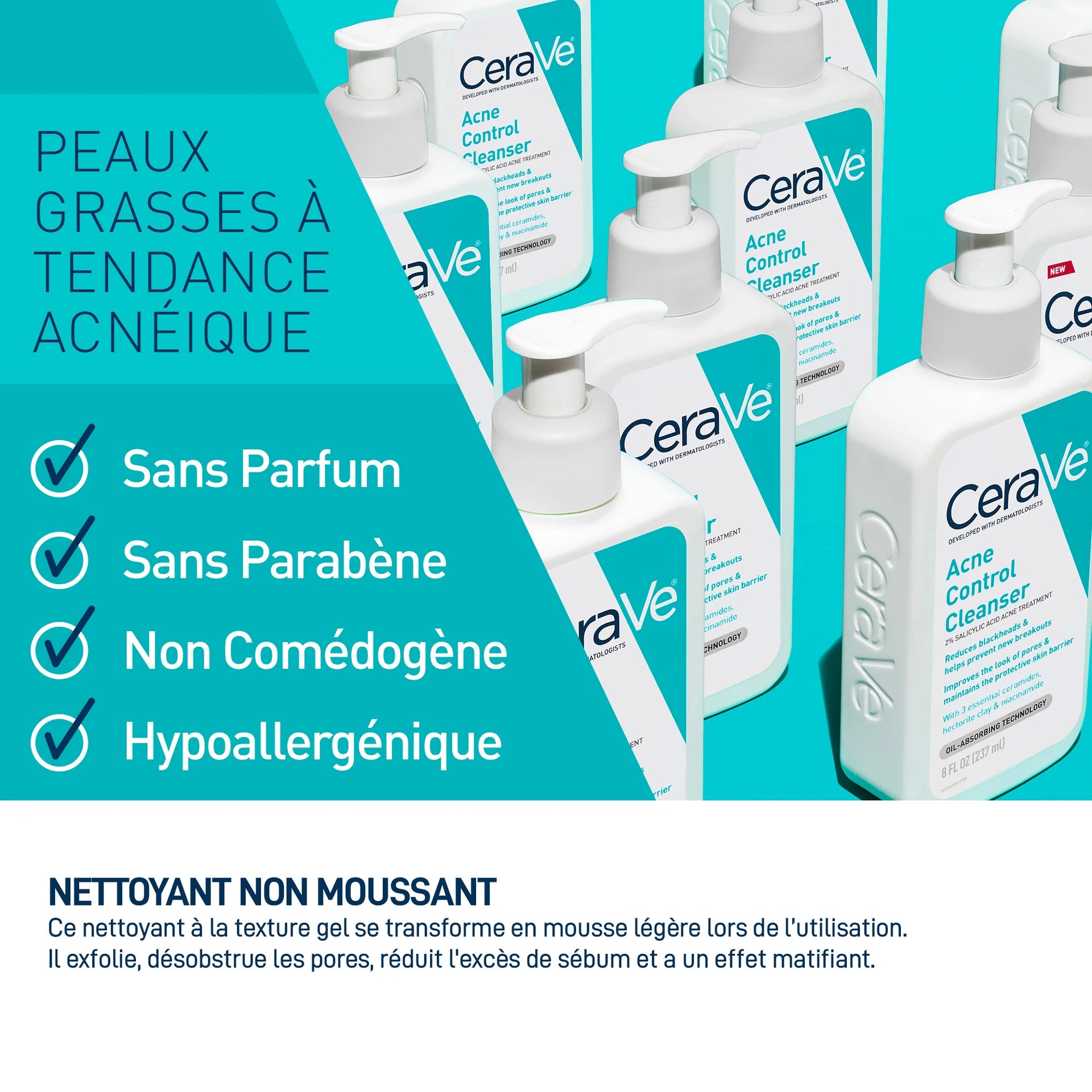 CeraVe Gel Moussant Anti-Imperfections | Peau Grasse à Tendance Acnéique | 236ml