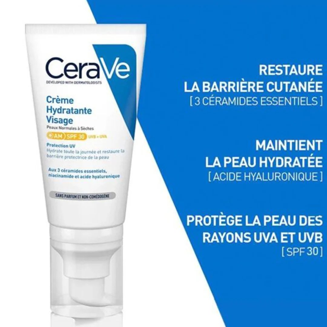 CeraVe Crème Hydratante Visage SPF30 Peau Normale à Sèche | 52ml