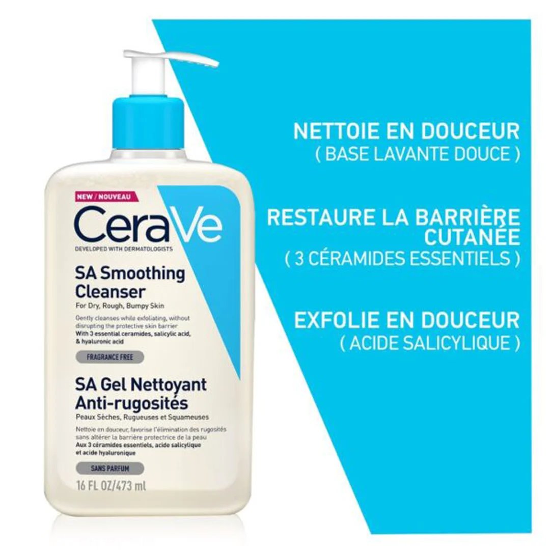 CeraVe SA Gel Nettoyant Anti-Rugosités |Peau Sèche Et Rugueuse | 473ml