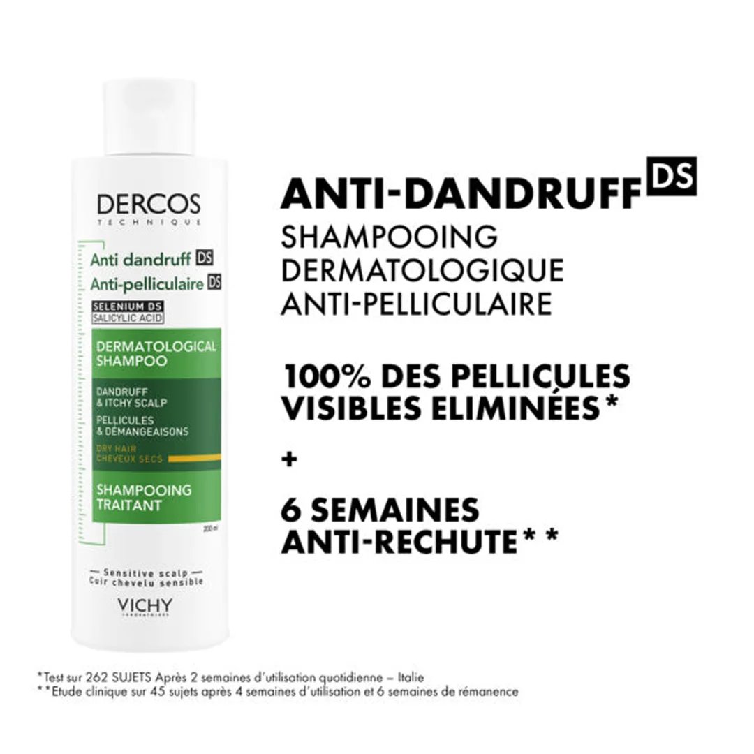 Vichy Dercos Shampoing Traitant Anti-Pelliculaire Cheveux Secs | 200ml