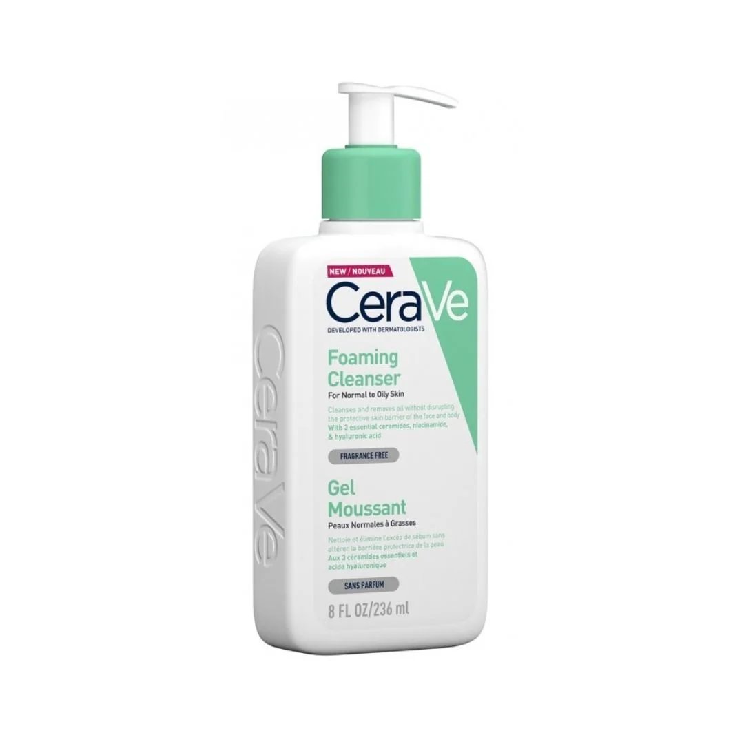 CeraVe Gel Moussant Nettoyant pour Peau Normale à Grasse 236ml - Nettoyage Doux