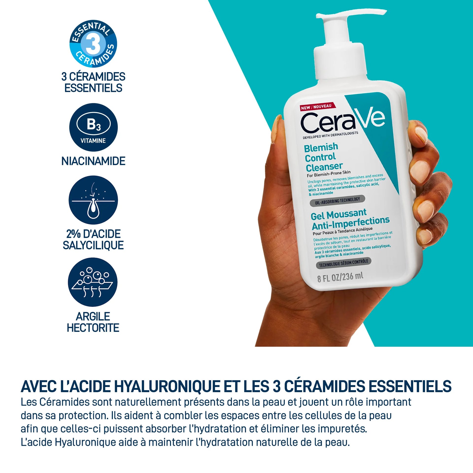 CeraVe Gel Moussant Anti-Imperfections | Peau Grasse à Tendance Acnéique | 236ml