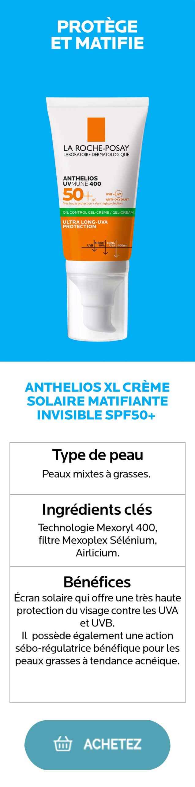 La Roche-Posay Anthelios XL Crème Solaire Matifiante Invisible SPF50+