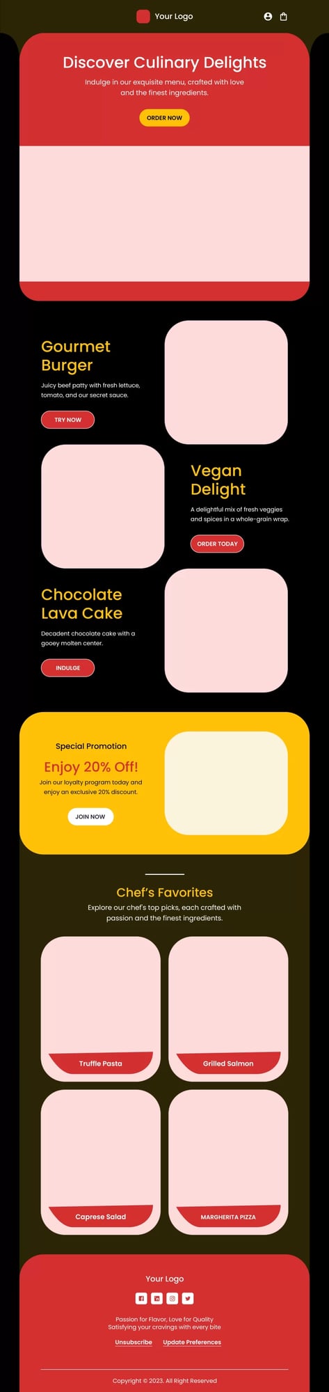 Restaurant Promo Email Template - Dark Theme - EmailBlu