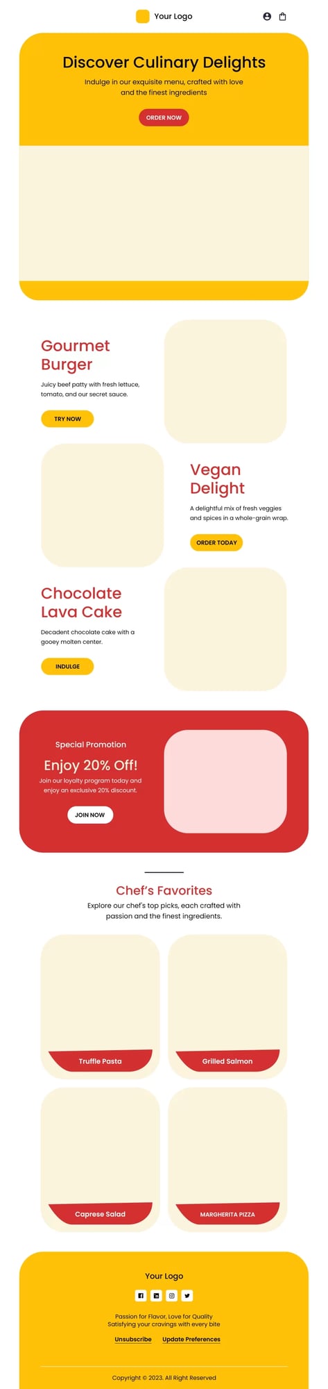 Restaurant Promo Email Template - Light Theme - EmailBlu