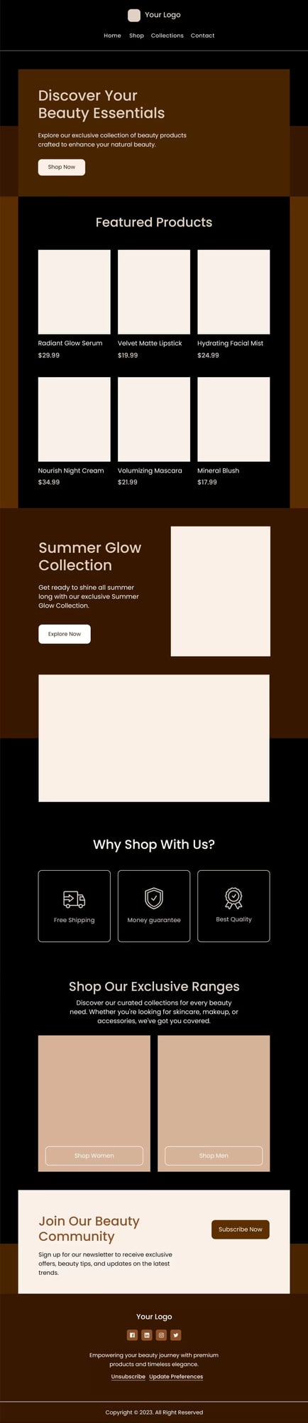 Beauty E-commerce Newsletter Template - Dark Theme - EmailBlu